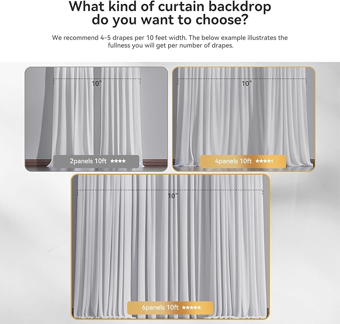 10×10ft Tulle Backdrop Curtains with Lights String - 300LED Fairy Lights Sheer Curtain Backdrop for Weddings Baby Shower and Birthday Party Decorations(4 Panels 5×10ft)