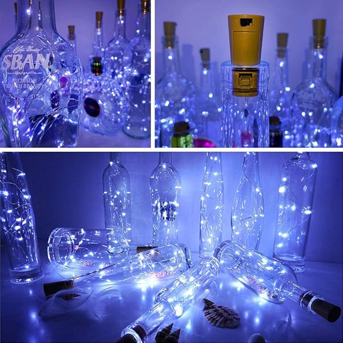 YJFWAL Wine Bottle Lights with Cork,Cork Shape Silver Copper Wire Fairy Mini String Lights,24Pack 20LED Battery Operated for DIY,Party,Wedding,Christmas,Halloween,Decor (Cool White)