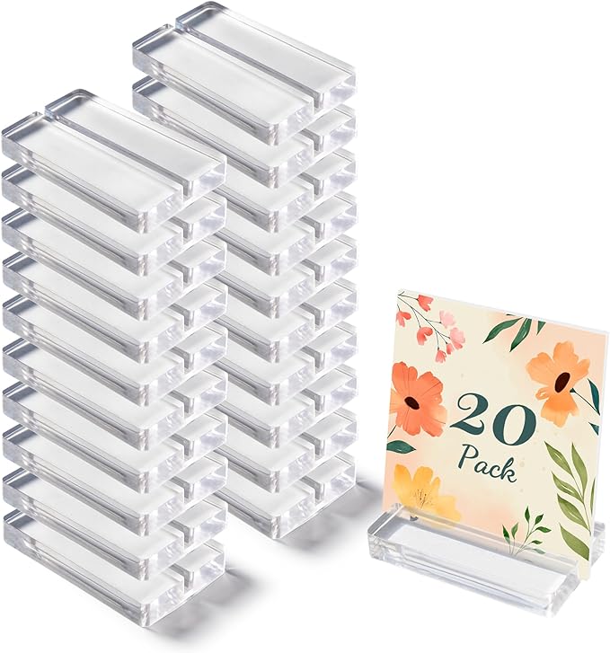 Acrylic Place Card Holders - 4 Inch Clear Table Number Holders Display Stand for Wedding Sign Name Card Menu Photos, Table Number Stands for Party Office Events Meeting Decoration, 20 Pack