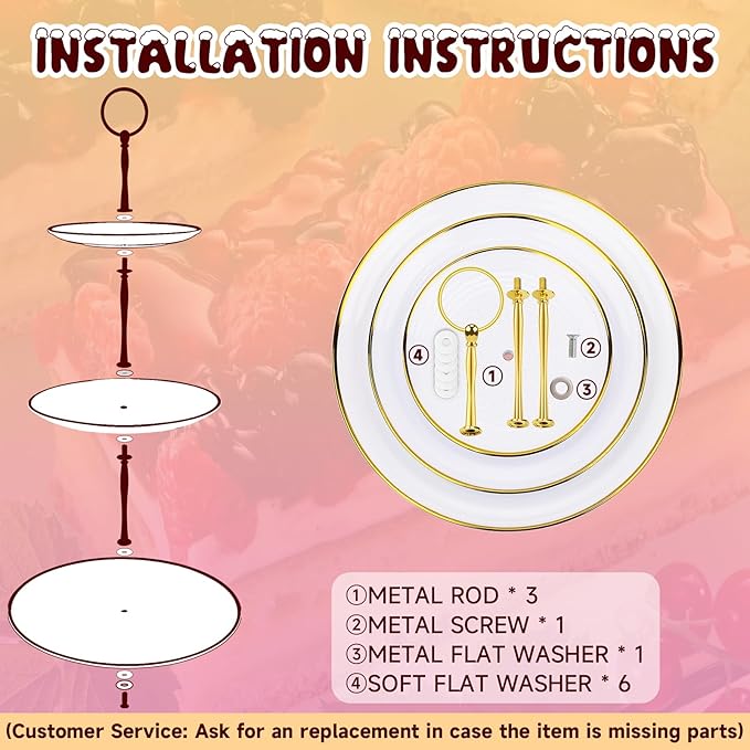 PinCute Cupcake Stand Holder - 3 Tier Cup Cake Dessert Tower, Plastic Tiered Serving Tray&Metal Rod for Birthday Party, Baby Shower and More