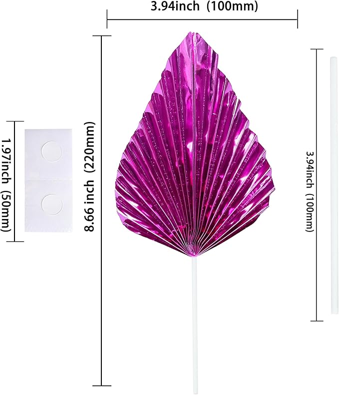 Ephlyn 6Pcs Paper Palm Leaves Fan Cake Toppers Palm Leaf Fan Cake Picks Craft DIY Fan Cupcake Toppers Palm Spear Leaves Cake Decorations for Baby Shower Wedding Birthday Party Supplies Bright Rose Red
