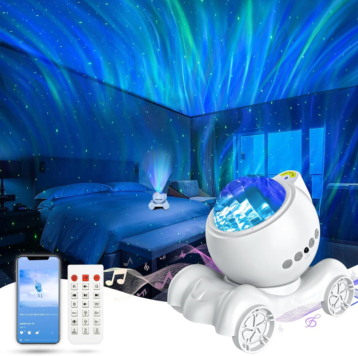 ENOKIK Aurora Light Projector Northern Lights Bluetooth Speaker, Pure White