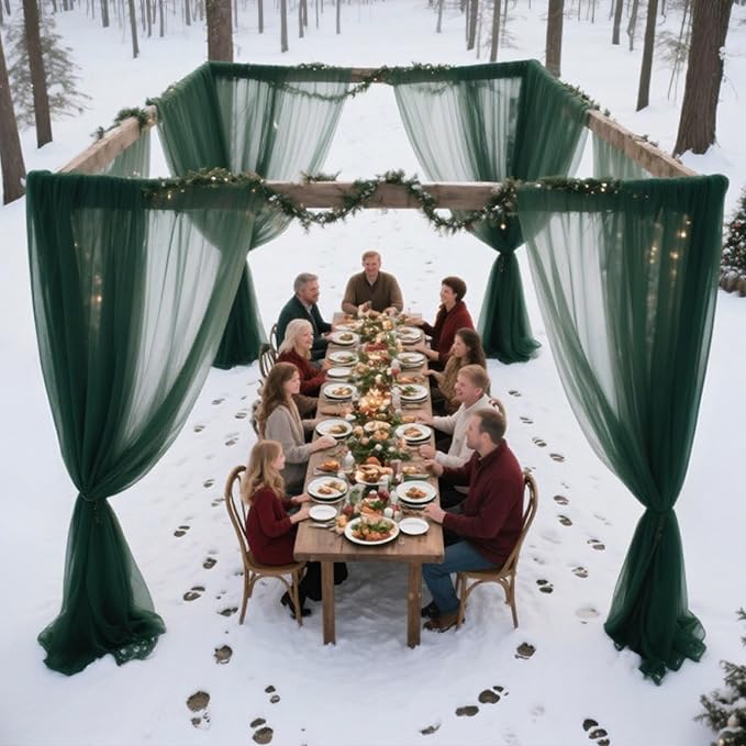 VOK Dark Green Wedding Arch Draping Fabric Chiffon Fabric, 29in x 18Ft Sheer Chiffon Outdoor Curtain for Wedding Ceremony Birthday Party Decoration (Dark Green,1 Panel)