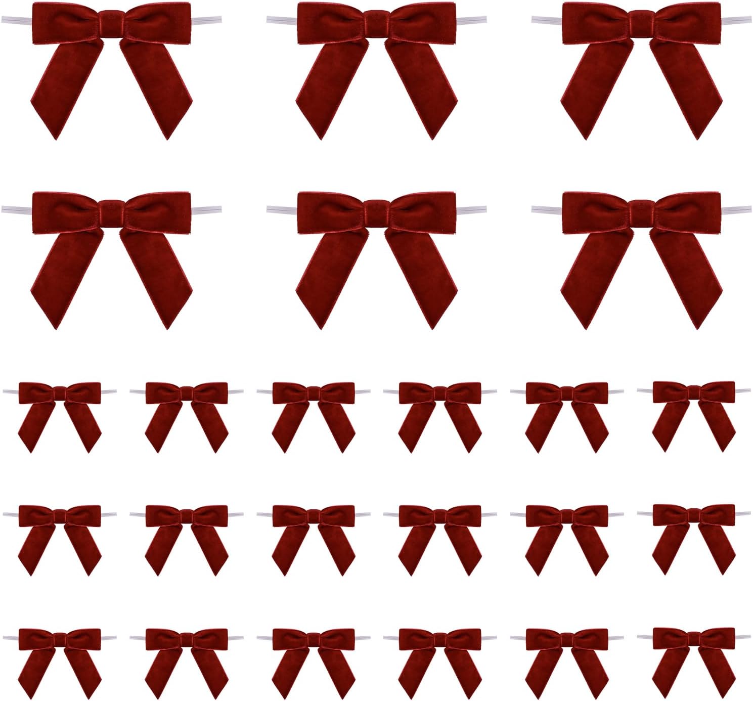 Christmas Bows - 24 Pcs Burgundy Velvet Bows for Christmas Tree, Wreath, Gift Wrapping, Crafts, Wedding, Party, Twist Tie Bows for Treat Bag Bakery Candy Bags, Home Decor (Burgundy)