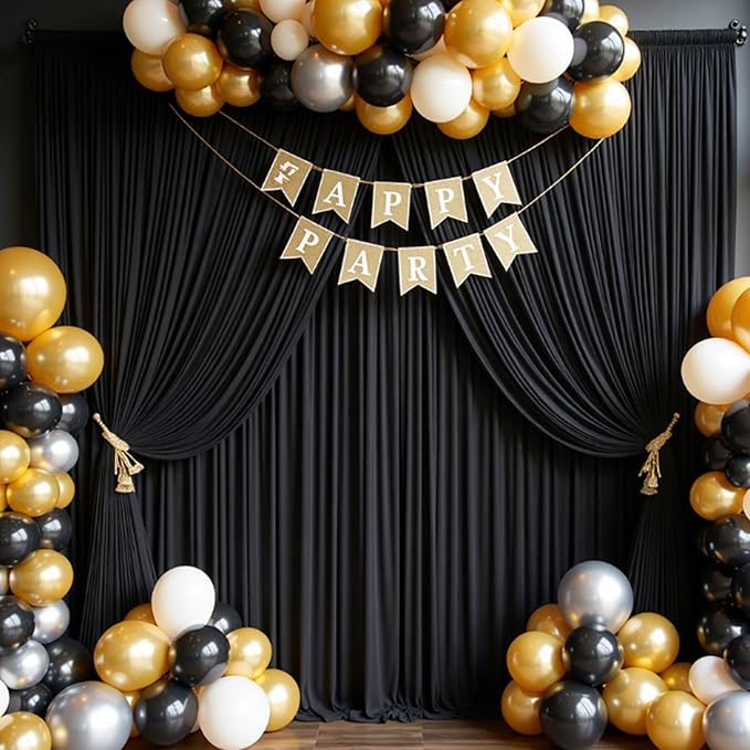 10x10ft Wrinkle Free Black Backdrop Curtain for Parties, Silky Polyester Photo Backdrop Drapes Back Drop Cloth for Wedding Birthday Graduation Photography Photoshoot Decor 2 Panels 5x10ft