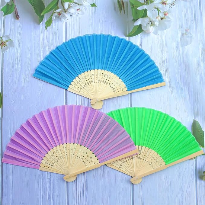 Aneco 18 Pieces 18 Colors Handheld Fans Cloth Hand Fans Bamboo Folding Fans for Wedding Decoration, Church Wedding Gifts, Party Favors, DIY Decoration