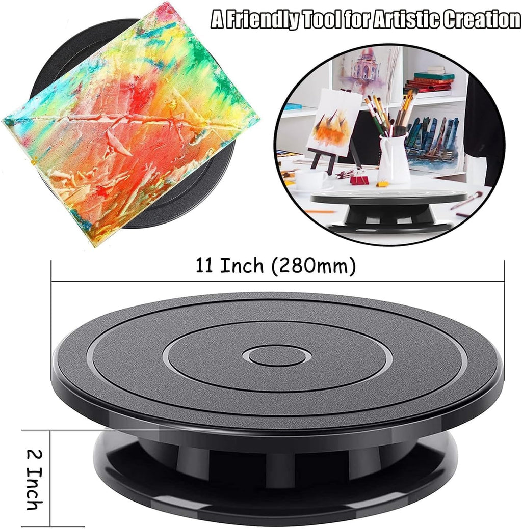 11 Inch Rotate Turntable Sculpting Wheel Revolving, 35PCs Cake Turntable Painting Turn Table Lightweight Stand with Icing Tips& Bags-Straight&Offset Spatula for Paint Spraying Spinner, Cake Decorating