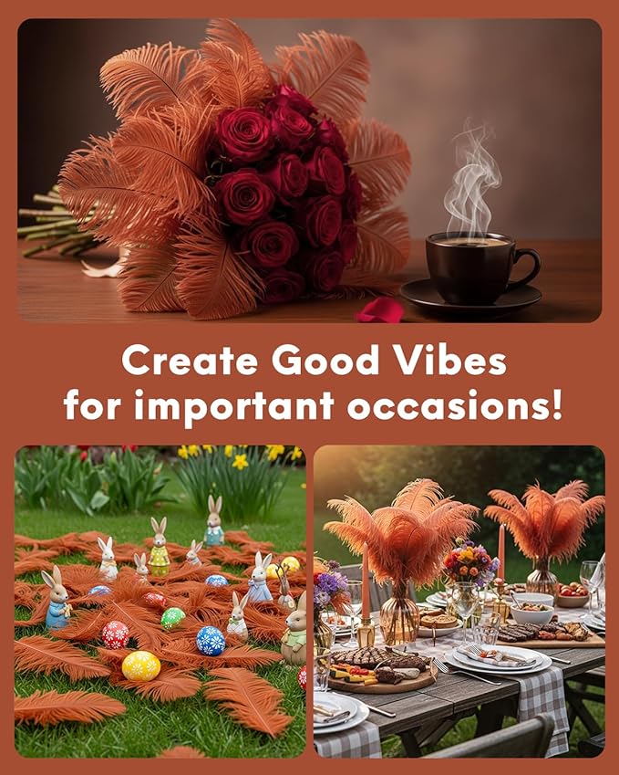 NEWONG 30pcs Brown Ostrich Feathers Natural Bulk 8-10in（20-25cm） Vase Craft Wedding Home Party Centerpieces Christmas Day Decoration