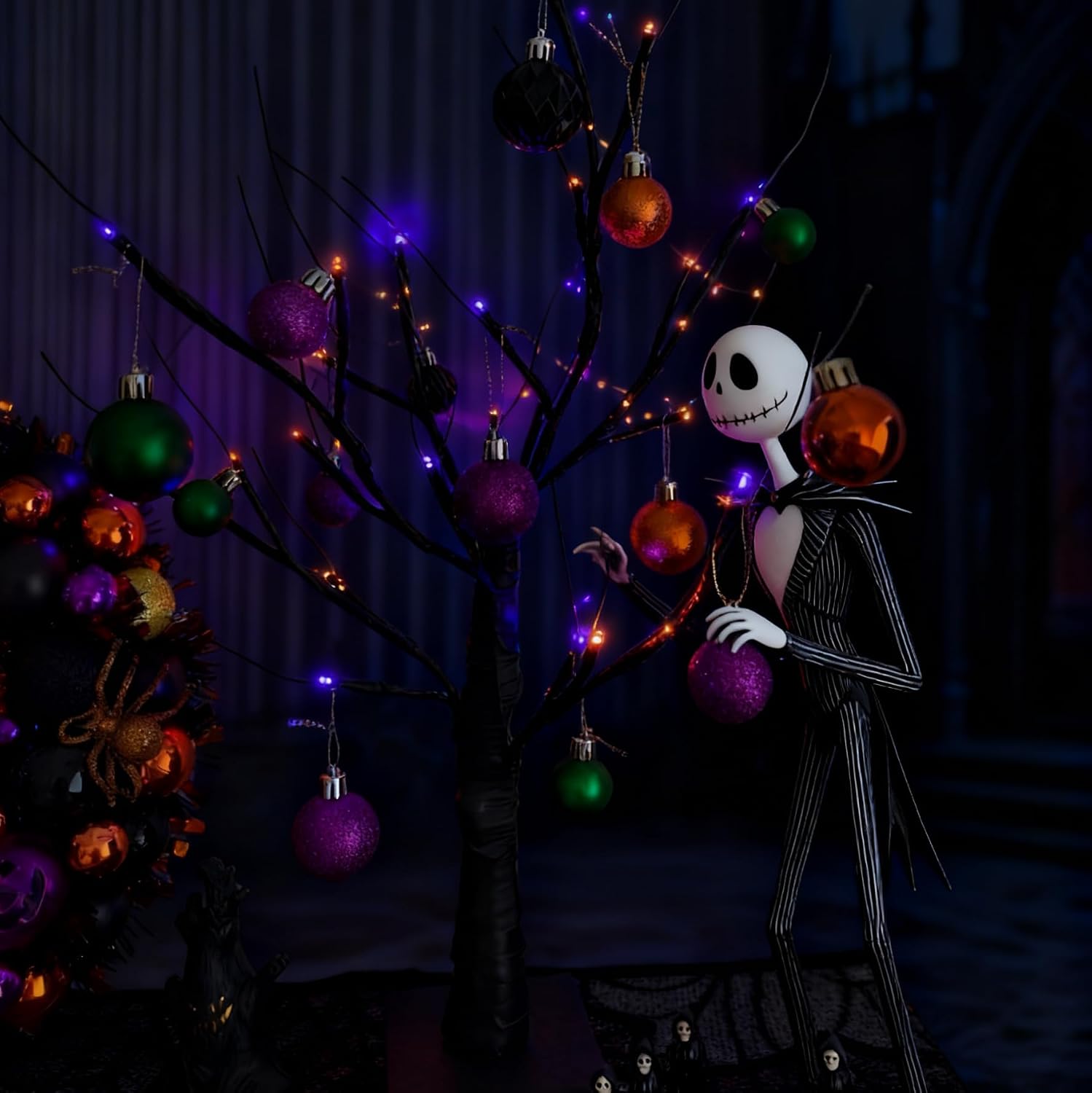 HipTree 1.57Inch 30ct Halloween Ornaments Decorations for Mini Tree | Nightmare Before Christmas Purple/Orange/Green/Black Ball Ornaments Set for Table Indoor Fall Holiday Party Home Decor