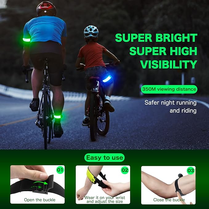 LED Armband Running USB Rechargeable(2 Pack), High Visibility Wristband for Runners, Joggers, Pet Owners, Cyclists, Adjustable Waterproof Reflective Bracelets for Night Running, Walking