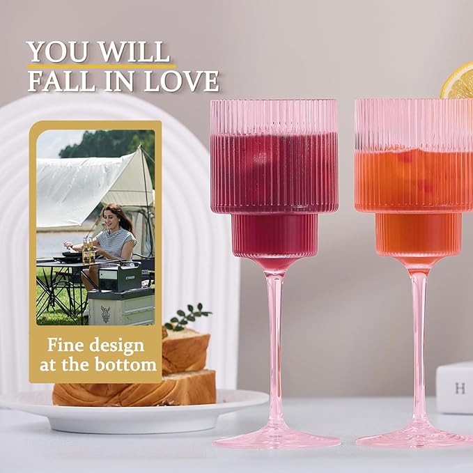 Plastic Goblets Wine Glasses - 12Oz Acrylic Wine Glasses Origami Unbreakable Clear Plastic Cocktail Glasses Recyclable Shatterproof Reusable Wine Cups for Parties & Weddings (Pink 1)