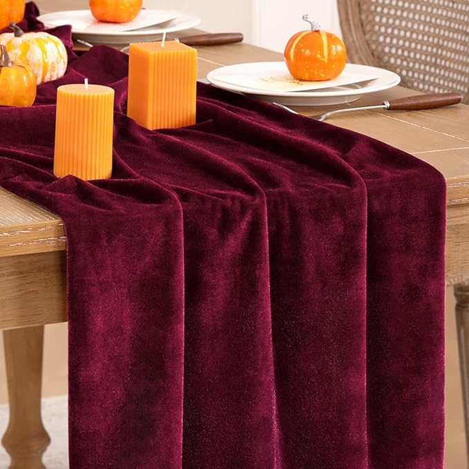 Burgundy Velvet Table Runner 3 Pack Fall Thanksgiving Red Table Runners 20 x 120 Inch Luxurious Elegant Velvet Fabric Friendsgiving Table Decor for Christmas Dinner Wedding Bridal Baby Shower