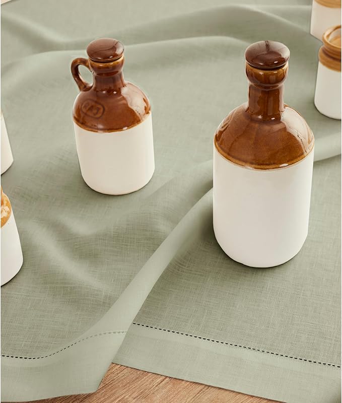 Solino Home Linen Sage Green Table Runner 108 Inches Long - 100% Pure Linen 14 x 108 Inch Table Runner for Fall, Autumn, Thanksgiving, Christmas - Classic Hemstitch