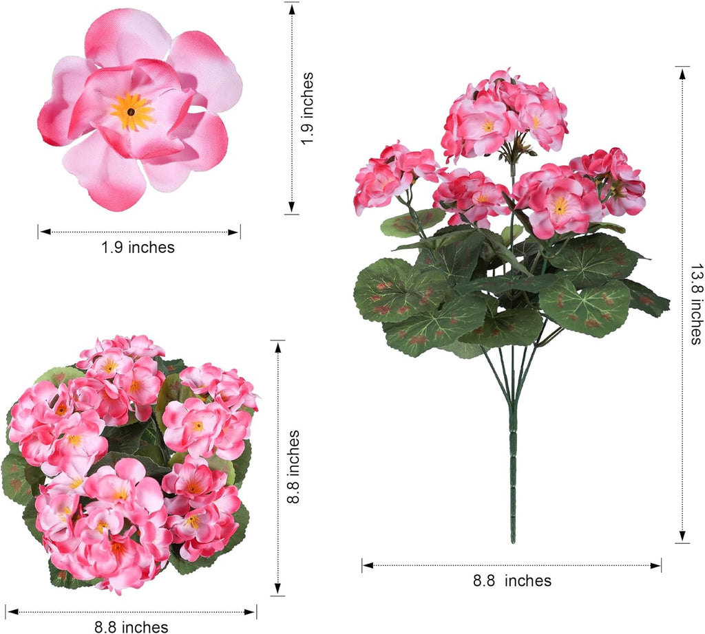 Artificial Geranium Fake Flowers for Outdoors Decoration, 6 Bundles Silk Geraniums Pink Flower UV Resistant Look Real Faux Plants for Outside Planter Front Door Garden Porch Patio Balcony Yard Home
