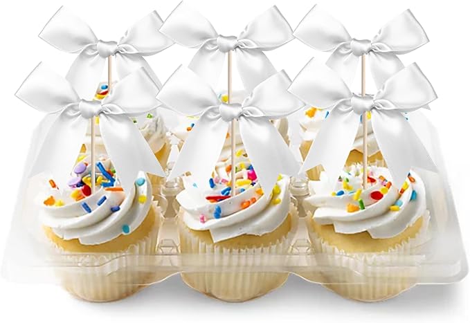 24 PCS Bow Cupcake Toppers Bow Cupcake Picks Bowknot Birthday Party Decorations Bowknot Cake Dessert Picks for Baby Shower Birthday Wedding Bridal Engagement Party Cake Decorations Supplies Silver