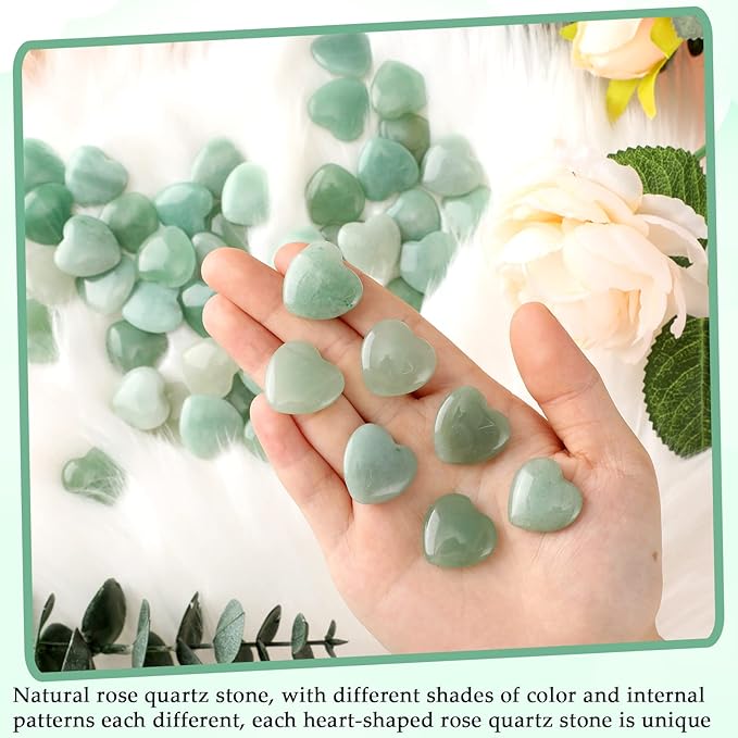 Gerrii 50 Pcs Heart Healing Stone Bulk Quartz Heart Inspirational Stones Gift for Women Love Pocket Polished Natural Energy Balancing Meditation 0.8 Inch(Green)