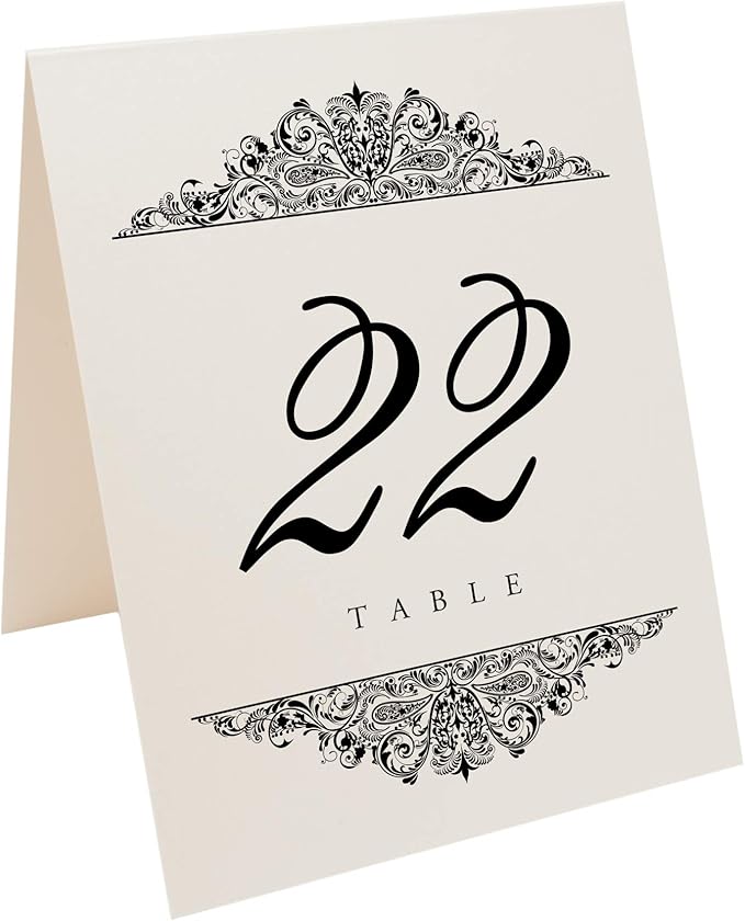 Paisley Wedding Table Numbers (Select Color/Quantity), Champagne, Black, 1-110, Double Sided, Tent or Use in a Stand, Great for Parties & Restaurants - Made in the USA