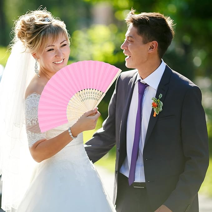 Aneco 24 Pieces Handheld Paper Fans Paper Folding Fans with Bamboos for Wedding Gift, Party, Home, DIY, Multicolor