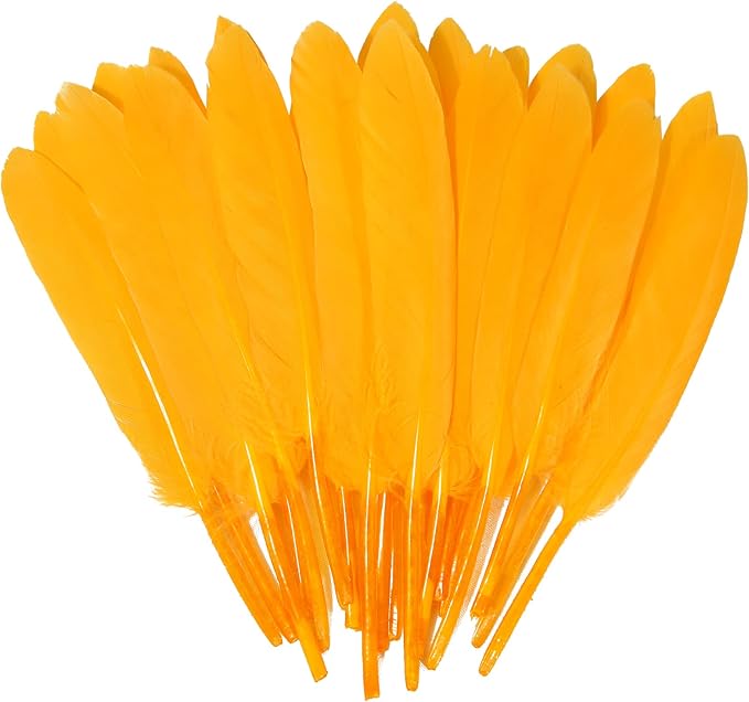 FeelfunFeather 120pcs Golden Yellow Goose Cochettes Feather Natural Bulk 4-6 inch 10-15cm for Wedding Party Christmas Halloween Decorations DIY Crafts