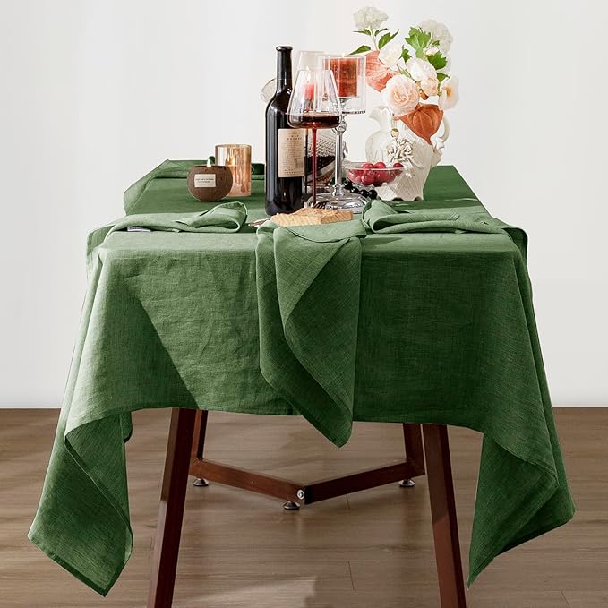 Talasily Linen Tablecloth 100% Pure Linen Table Cloth 60x108 Inches Rectangle Tablecloths Washable Cloths for Kitchen, Dining, Buffet Parties, Holidays, Picnic,Weddings and Restaurants-Forest Green