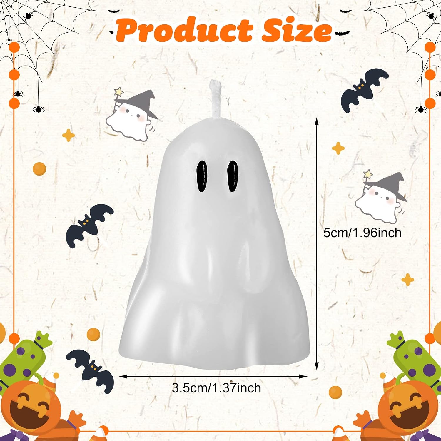 Jutom 10 Pcs Halloween Ghost Candles White Burning Candles Soy Wax for Halloween Home Table Party Decorations(Classic)