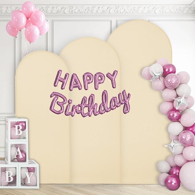 WEERRW Beige Arch Backdrop Cover Ballon Arch Stand Covers Set of 3 Spandex Fitted Round Top Chiara Stretchy Backdrop for Wedding Birthday Party Decoration(6FT, 6.6FT, 7.2FT)