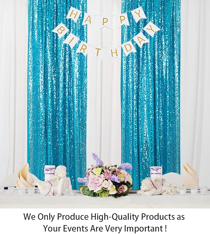 ShinyBeauty Sequin Backdrop Curtains 4 Panels Aqua 2FTx8FT Sequin Fabric Photo Backdrop Curtains Turquoise Glitter Curtains for Party