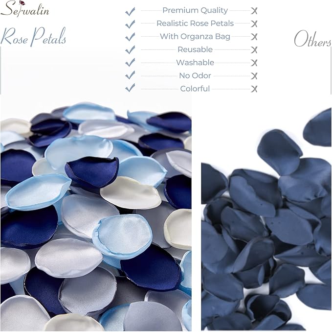 Serwalin 500Pcs Silk Rose Petals Artificial Flower Petals for Weddings Proposal Dusty Navy Blue Petals Flower Girl Petals for Wedding Basket Aisle Runner Bridal Shower (4 Color Mixes)