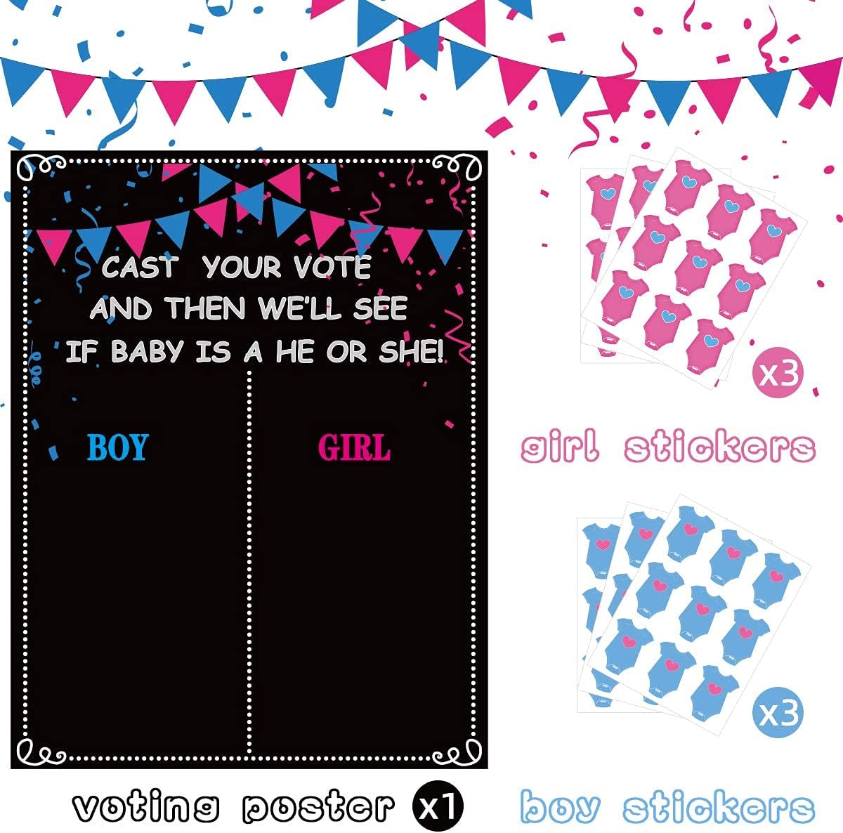 MISS FANTASY Gender Reveal Decorations - 54 Voting Gender Reveal Games Gender Reveal Ideas Boy or Girl Games Party Supplies for Gender Reveal Voting Use Gender Reveal Decor