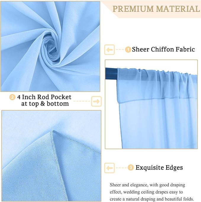 MODFUNS Baby Blue Ceiling Drapes Chiffon Ceiling Fabric Draping Fabric 5x30ft 4 Panels Semi Sheer Wedding Arch Drape Unique Ceiling Curtain for Wedding Banquet Stage Prom Ceiling Drapery