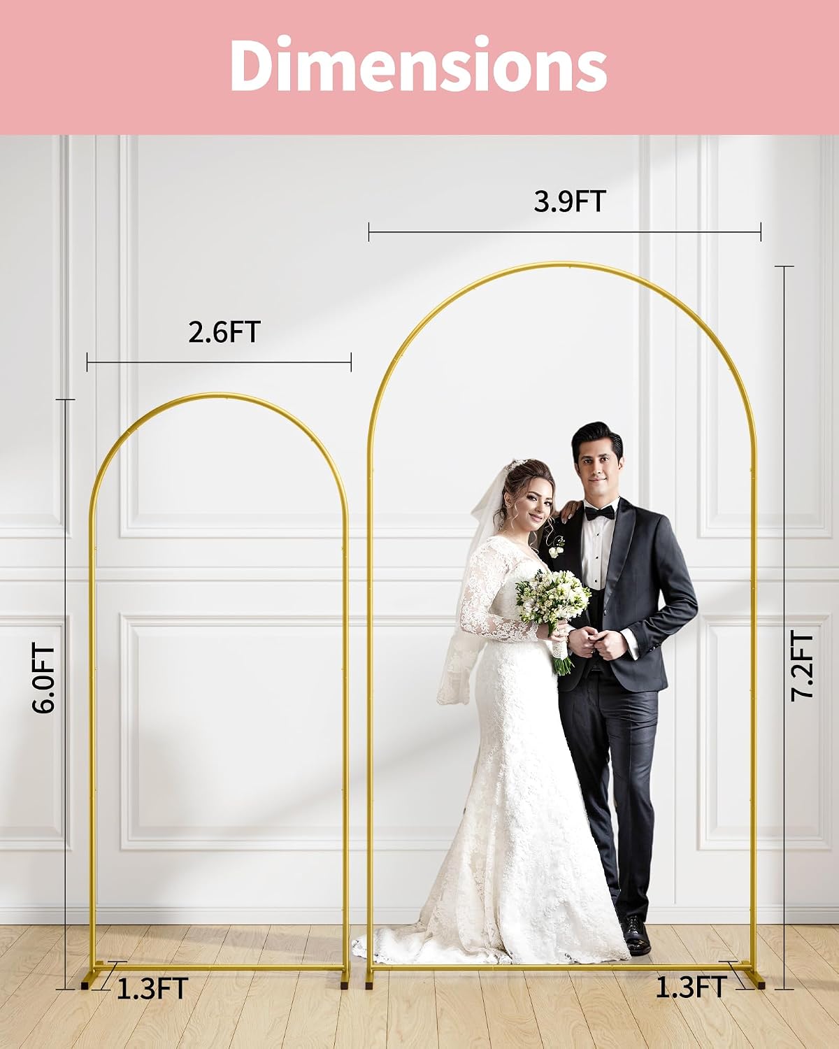 pureegg gold arch backdrop stand set, metal, set shown in use