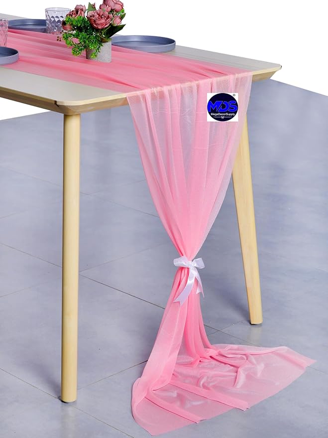 MDS Halloween Chiffon Table Runner - 25 Pack, 29 x 170 Inches, 14ft Each - Sheer Spooky Table Runners for Haunted House Parties, Trick-or-Treat Tables, Witchy Décor, Wedding & Events - Coral
