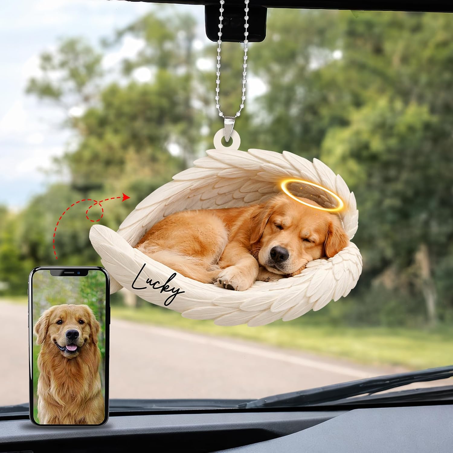 Personalized Dog Memorial Acrylic Car Ornament Custom Photo Pet Memorial Ornament with Dog Name – Personalized Pet Memorial Ornament Photo Memorial Christmas Ornament