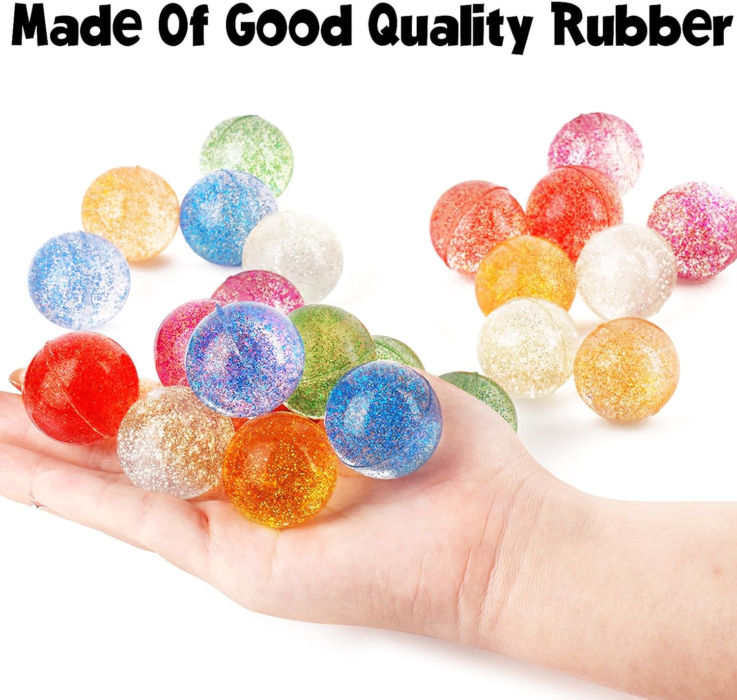 Hxezoc 24 Pcs Glitter Bouncy Balls for Kids, 32mm 6 Colors Rubber Bounce Balls Bulk for Party Favors, Goodie Bag Fillers, Easter Gift Bag Stuffers, Basket Stuffers, Classroom Prizes