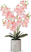 Orchid Artificial Flowers with Sliver Vase Large Silk Faux Phalaenopsis Flowers for Dining Room Table Floral Centerpieces Indoor Decoration,Pink