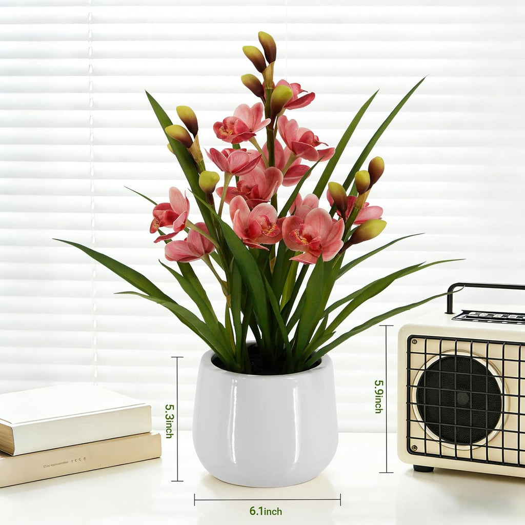 faux orchid plant 19" tall, realistic touch leaves, package contents