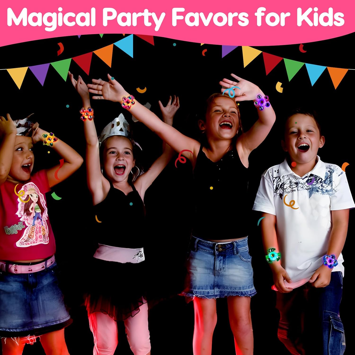 24PCS Light Up Fidget Spinner Bracelets Birthday Party Favors Bulk for Kids 4-8 8-12 Summer Goodie Treat Bag Stuffers Pinata Filler Classroom Treasure Toys Carnival Prize Back to School Student Gift