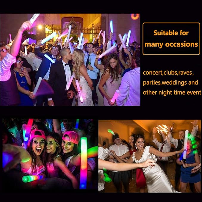 Foam Glow Sticks Bulk 160 PCS,3 Modes Flashing LED Light Sticks Glow in The Dark Party Supplies Light Up Toys for Party Wedding Birthday Concert Halloween Christmas