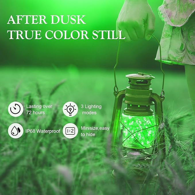 Aogist Led Fairy Lights 3 Modes Battery Operated String Lights Waterproof Silver Wire 7 Feet Firefly Starry Moon Mason Jar Lights for DIY Wedding Party Christmas (Green, 20 Pack)