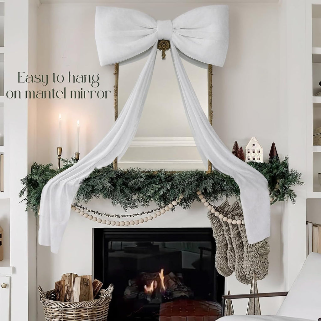 Christmas Decorations - 6 Ft Big Christmas Bows for Christmas Tree - Giant White Velvet Bow for Tree Topper Window Mantle Wall Door Decor - Indoor Home Room Party Hanging Xmas Decoration