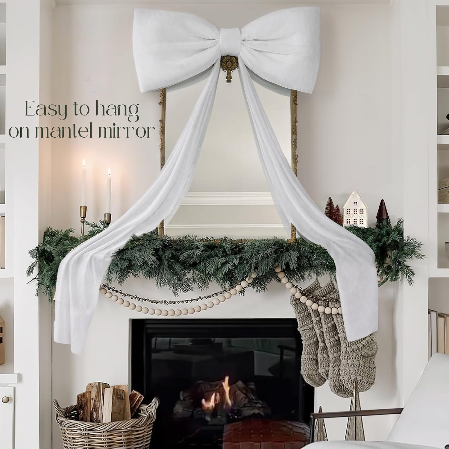 Christmas Decorations - 6 Ft Big Christmas Bows for Christmas Tree - Giant White Velvet Bow for Tree Topper Window Mantle Wall Door Decor - Indoor Home Room Party Hanging Xmas Decoration