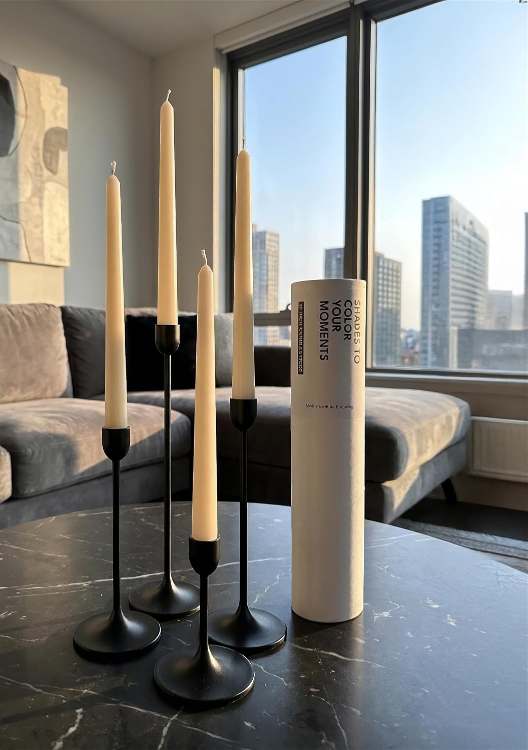 10" Classic Taper Candles, Ivory, 4-Pack, 7-8 Hours Long Burning, Unscented Tall Candlesticks