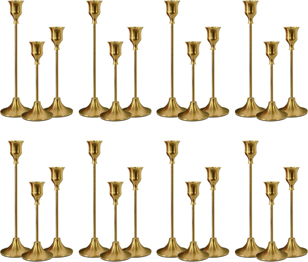 NLBTW Taper Candle Holders Bulk, Set of 24 Brass Gold Vintage Candle Sticks Holder Decor Home Decor Centerpieces for Table Festive Wedding Decorations
