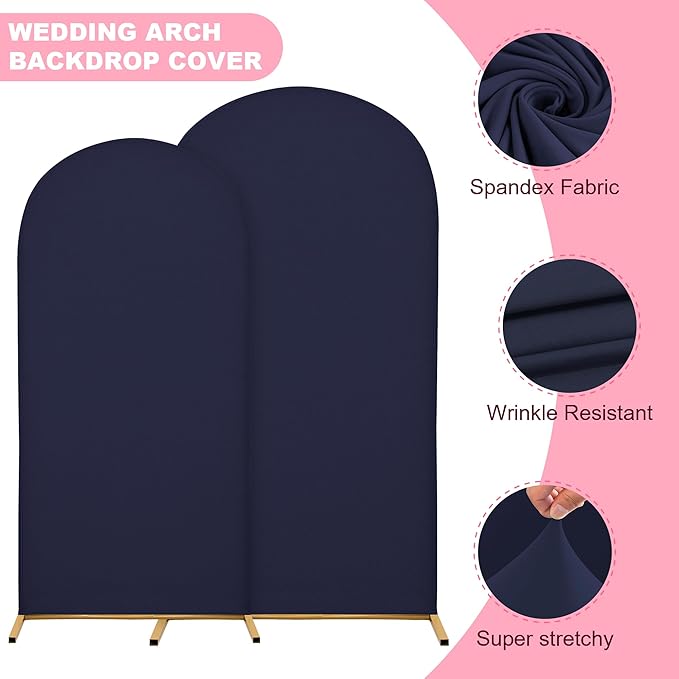 6.6FT Wedding Arch Covers Arch Backdrop Cover Arch Stand Covers Set Arch Cover Spandex Fabric Stretchy Backdrop for Wedding Birthday Party Decoration Baby Shower (Dark Blue)