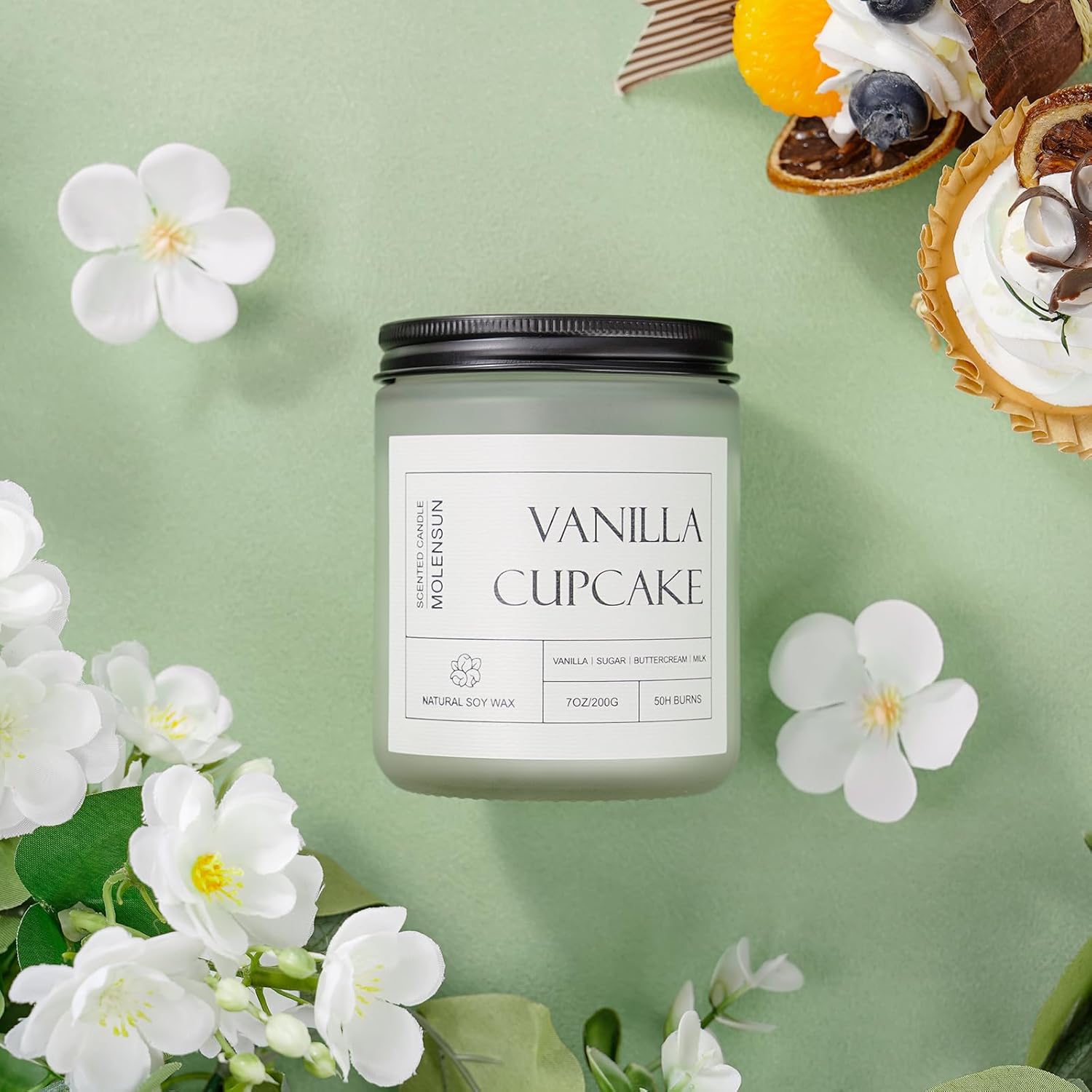 Molensun Vanilla Cupcake Scented Candle, Aromatherapy Jar Candles, 7 oz Long Lasting Candles, Soy Wax Candle Gift for Women