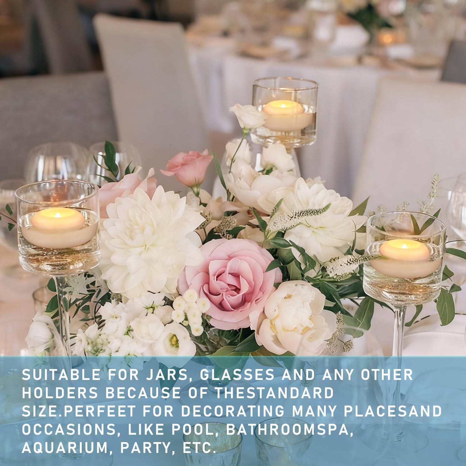 50 Pack 2”Floating Candles Water-Activated Flameless LED Candle, Warm White Battery Operate Waterproof Tealights for Cylinder Vases, Centerpieces at Wedding, Party, Pool,Romantic.