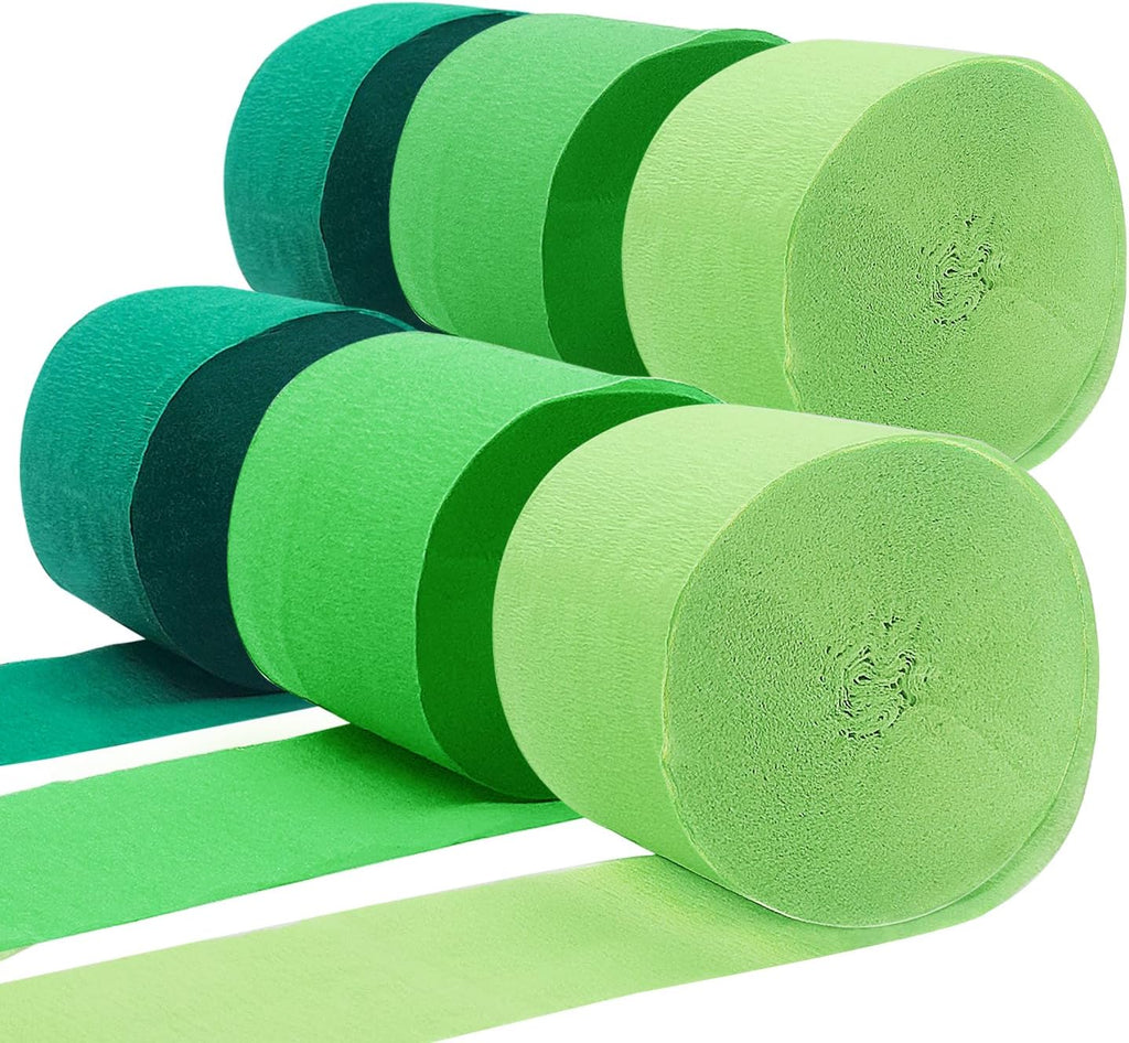 PheiLa Green Crepe Paper Streamers 6 Rolls 492ft, Crepe Paper Birthday Decorations Green Party Supplies for DIY Gift Wrapping Wedding Holiday Party Decor, 1.77 Inch x 82 Ft/Roll