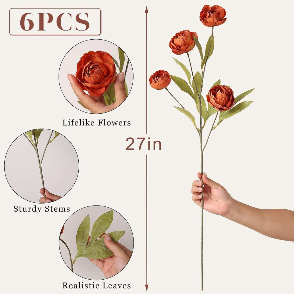 27" faux silk peony artificial fall flowers stems showing dimensions