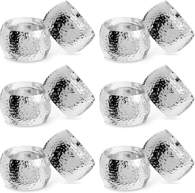 Farmlyn Creek Silver Napkin Rings Set of 12-1.8 in Round Polished Zinc, Bulk Napkin Ring Holders for Cloth & Paper - Table Decor for Weddings & Parties
