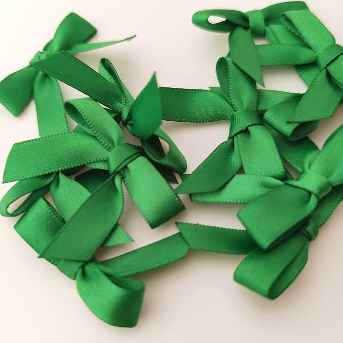 50pcs 1.5 inch Mini Satin Ribbon Bows for Crafts Green Mini Bows Appliques Craft for Appliques Embellishment(3/8",Green)
